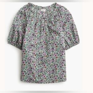 J.CREW Printed puff-sleeve split-neck top size M